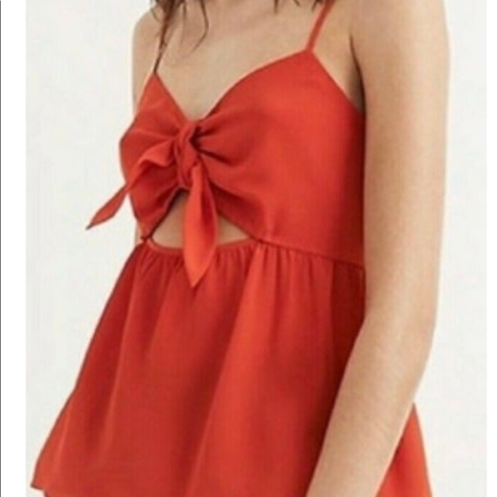 Madewell red silk tank top with bow and adjustable straps